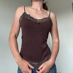 For Joseph Y2k brown lace trim cami